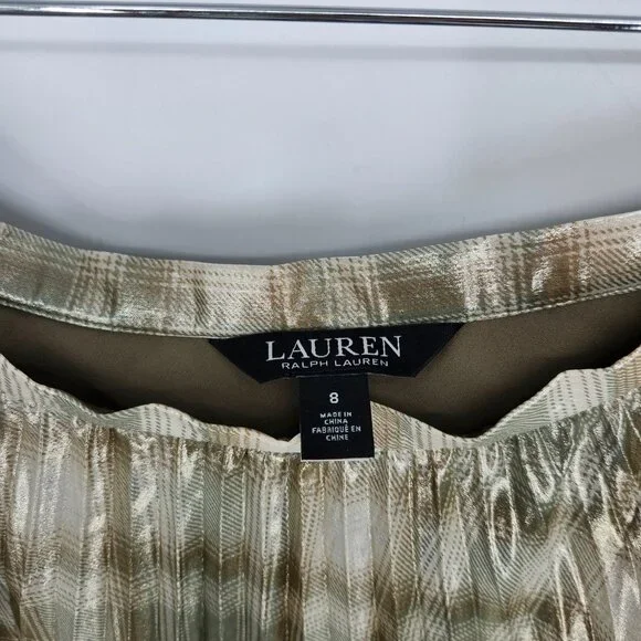 LAUREN Ralph Lauren Women's Plaid Pleated Metallic Georgette Skirt Cream Size 8 - Picture 6 of 6